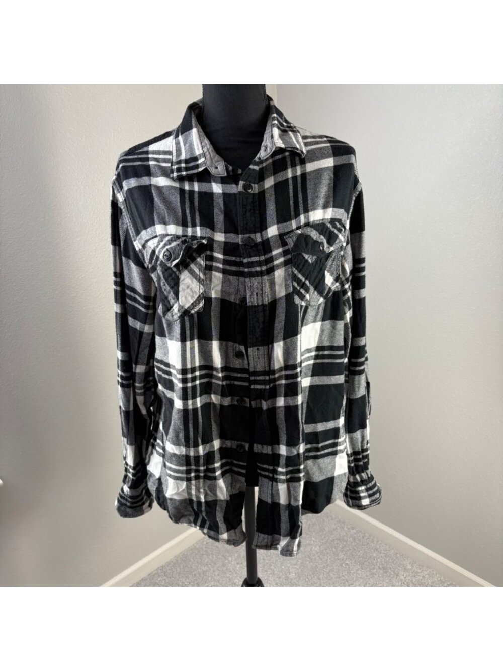 Mossimo Supply Flannel Shirt Men Large Black White Plaid Utility Gorpcore